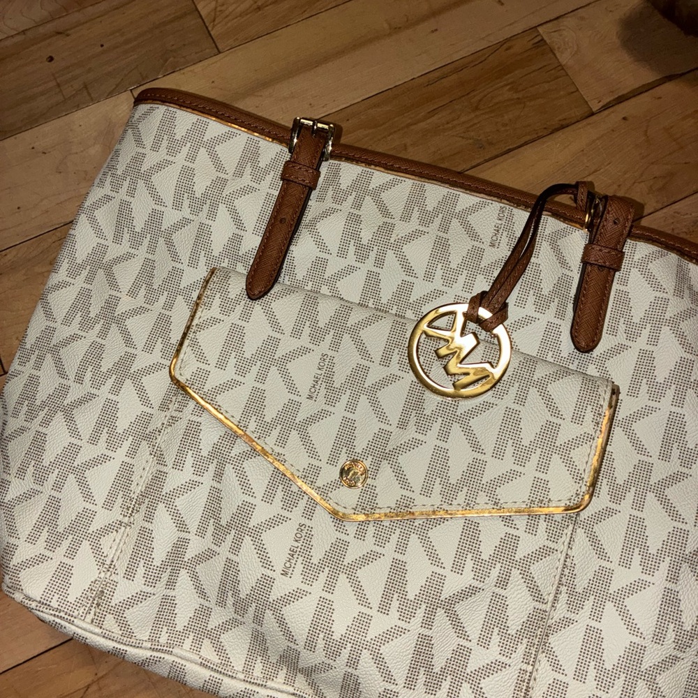 Michael Kors Cream and Tan Tote Bag